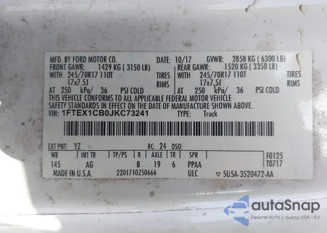 2018 Ford F-150 Xl z USA, uszkodzony, nr VIN 1FTEX1CB0JKC73241